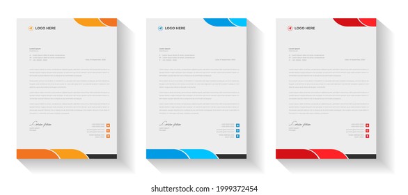 corporate modern letterhead design template with yellow, blue and red color. creative modern letter head design template for your project. letterhead, letter head, simple letterhead design.