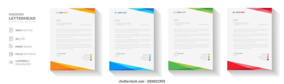 corporate modern letterhead design template with yellow, blue, green and red color. creative modern letter head design template for your project. letterhead, letter head, simple letterhead design. - Shutterstock ID 2000021903