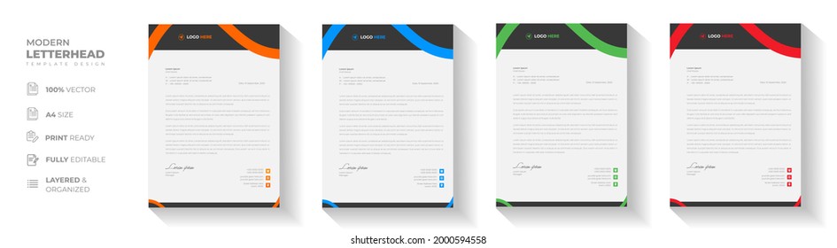 corporate modern letterhead design template with yellow, blue, green and red color. creative modern letter head design template for your project. letterhead, letter head, simple letterhead design.