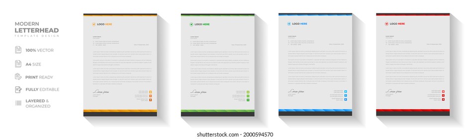 corporate modern letterhead design template with yellow, blue, green and red color. creative modern letter head design template for your project. letterhead, letter head, simple letterhead design.