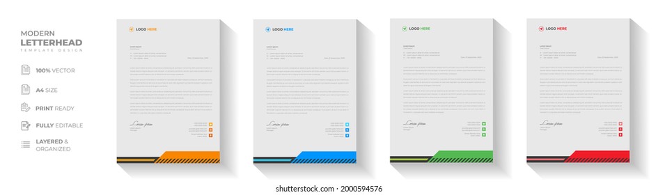 corporate modern letterhead design template with yellow, blue, green and red color. creative modern letter head design template for your project. letterhead, letter head, simple letterhead design.