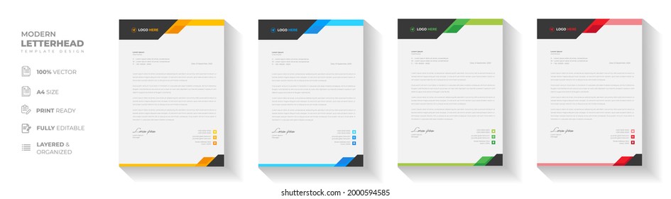 corporate modern letterhead design template with yellow, blue, green and red color. creative modern letter head design template for your project. letterhead, letter head, simple letterhead design. - Shutterstock ID 2000594585