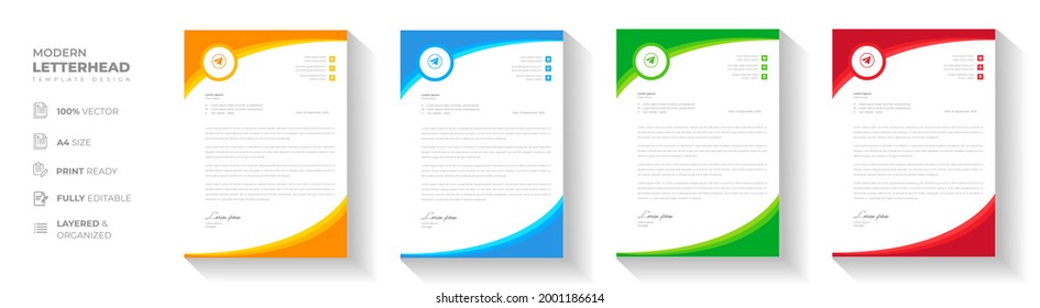 corporate modern letterhead design template with yellow, blue, green and red color. creative modern letter head design template for your project. letterhead, letter head, simple letterhead design.