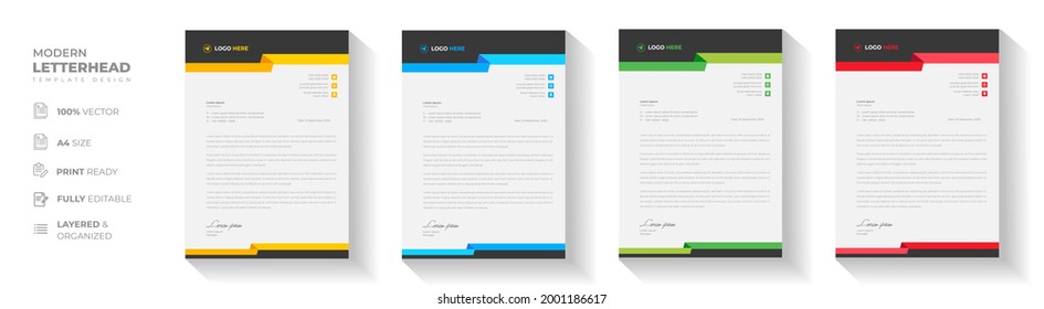 corporate modern letterhead design template with yellow, blue, green and red color. creative modern letter head design template for your project. letterhead, letter head, simple letterhead design.