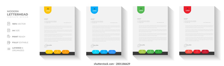 corporate modern letterhead design template with yellow, blue, green and red color. creative modern letter head design template for your project. letterhead, letter head, simple letterhead design.