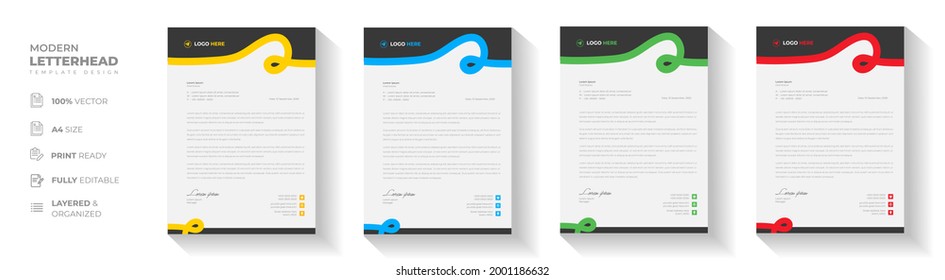 corporate modern letterhead design template with yellow, blue, green and red color. creative modern letter head design template for your project. letterhead, letter head, simple letterhead design.