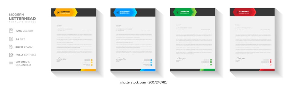 corporate modern letterhead design template with yellow, blue, green and red color. creative modern letter head design template for your project. letterhead, letter head, simple letterhead design.
