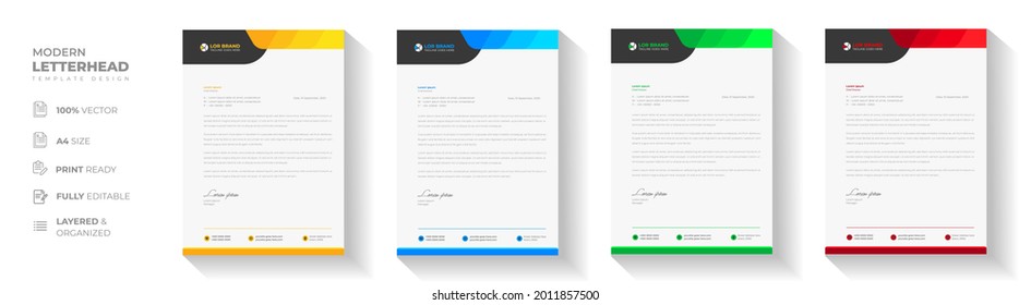 corporate modern letterhead design template with yellow, blue, green and red color. creative modern letter head design template for your project. letterhead, letter head, Business letterhead design.