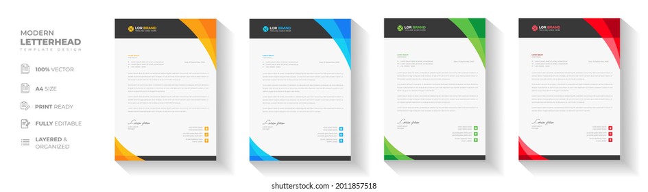 corporate modern letterhead design template with yellow, blue, green and red color. creative modern letter head design template for your project. letterhead, letter head, Business letterhead design.