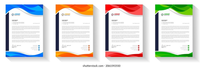 corporate modern letterhead design template with yellow, blue, green, and red colors. creative modern letterhead design template for your project. letter head, letterhead, business letterhead design.