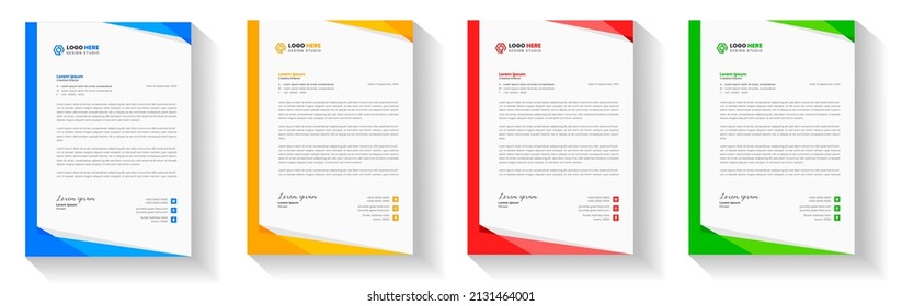 corporate modern letterhead design template with yellow, blue, green and red color. creative modern letter head design template for your project. letterhead, letter head, Business letterhead design.