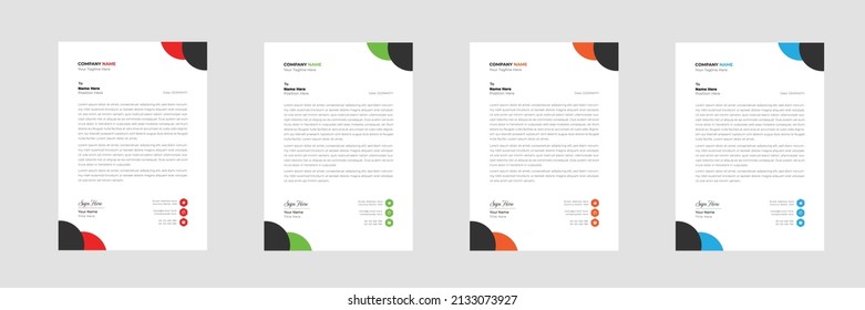 corporate modern letterhead design template with red, green, orange and blue color.