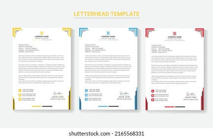 corporate modern letterhead design template with yellow, blue and red color. creative modern letter head design template for your project. letterhead, letter head, Business letterhead design.