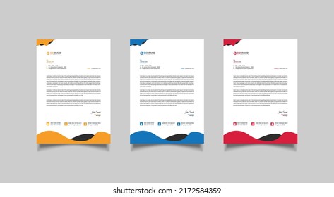 Corporate modern letterhead design template with 3 color. creative modern letter head design template