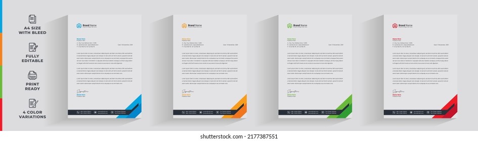 corporate modern letterhead design template with yellow, blue, green and red color. creative modern letter head design template for your project. letterhead, letter head, Business letterhead design.