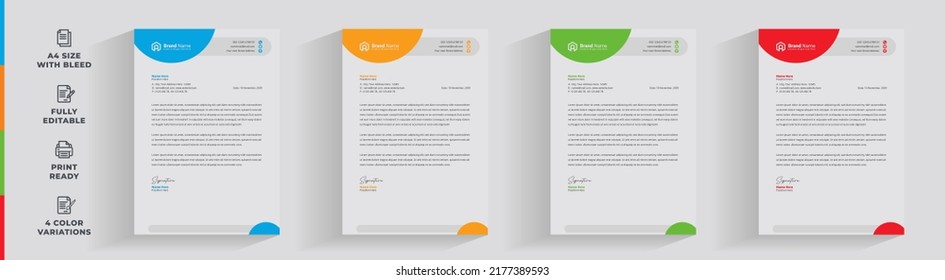 corporate modern letterhead design template with yellow, blue, green and red color. creative modern letter head design template for your project. letterhead, letter head, Business letterhead design.