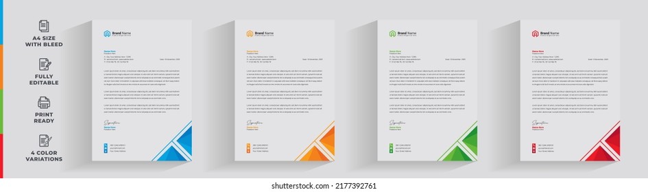 corporate modern letterhead design template with yellow, blue, green and red color. creative modern letter head design template for your project. letterhead, letter head, Business letterhead design.