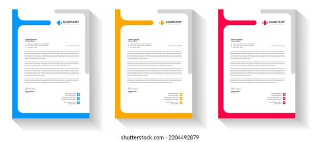 corporate modern letterhead design template set with yellow, blue and red color. creative modern letter head design templates for your project. letterhead design. letter head design.