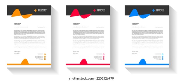 corporate modern letterhead design template set with yellow, blue and red color. creative modern letter head design templates for your project. letterhead design. letter head design.