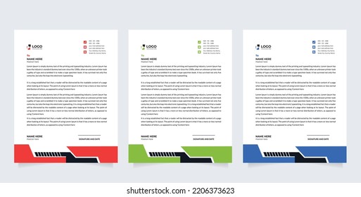 corporate modern letterhead design template with yellow, blue, green and red color. creative modern letter head design template 