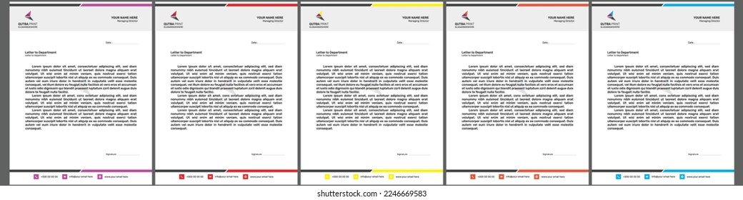 corporate modern letterhead design template with yellow, blue, green and red color. creative modern letter head design template for your project.