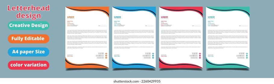 corporate modern letterhead design template with yellow, blue, green, and red colors. creative modern letterhead design template for your project. Business letterhead design.