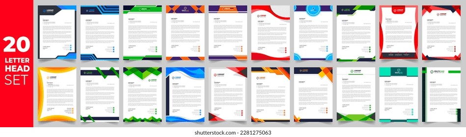 corporate modern letterhead design template set with yellow, blue, green and red color. creative modern letter head design bundle template for your project. letterhead, letter head.