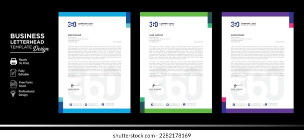 Corporate modern letterhead design template with yellow, blue, green, and red colors. creative modern letterhead design template for your project