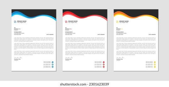 corporate modern letterhead design template with yellow, Red, Blue color. creative modern letter head design template.
Abstract Letterhead Design Template. Modern and Corporate Business Letterhead.