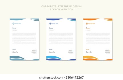 Corporate modern letterhead design template with 3 color themes. 
