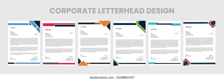 Corporate modern letterhead design template with yellow, blue, green red  cyan color. official minimal creative abstract professional newsletter corporate modern business proposal letterhead design.