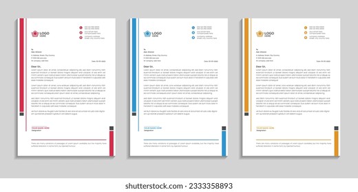 corporate modern letterhead design template, creative clean letter head design template for your project. 
letterhead, letter head, Unique business letterhead design with color variation.