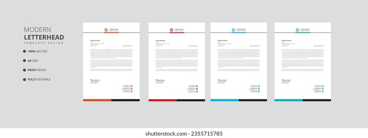 corporate modern letterhead design template with orange, red blue and green color. creative modern letter head design template. letterhead, letter head, Business letterhead design.