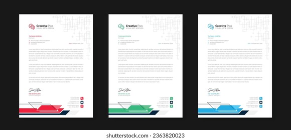 Corporate modern letterhead design template with color variation bundle. Creative letterhead design template for your business. Abstract letterhead design template.