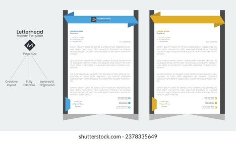 corporate modern letterhead design template with yellow, blue, green and red color. creative modern letter head design template for your project. letterhead, letter head, Business letterhead design.