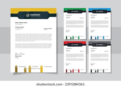 Corporate modern letterhead design template with yellow, blue, green and red color. creative modern letter head design template for your project. 