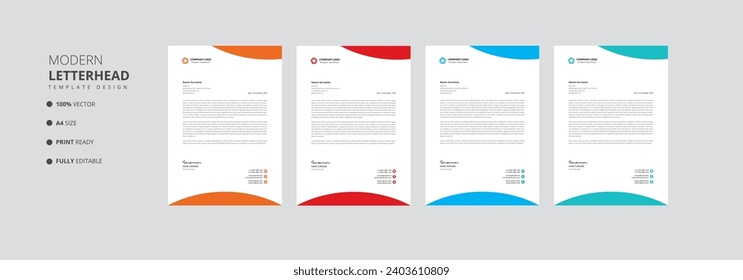 corporate modern letterhead design template with orange, red blue and green color. creative modern letter head design template. letterhead, letter head, Business letterhead design