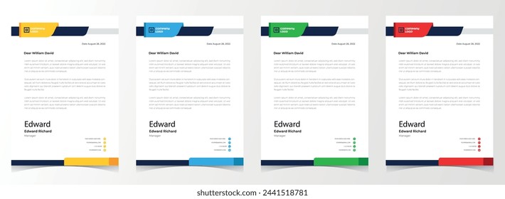 corporate modern letterhead design template with yellow, blue, green and red color. creative modern letter head design template for your project. letterhead, letter head, Business letterhead design.