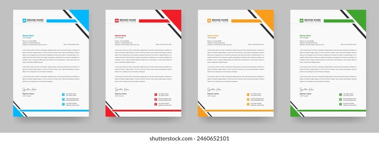 Corporate modern letterhead design template with yellow, blue, green and red color. A4 Letterhead Template Vector Design, Letterhead, Letter head,