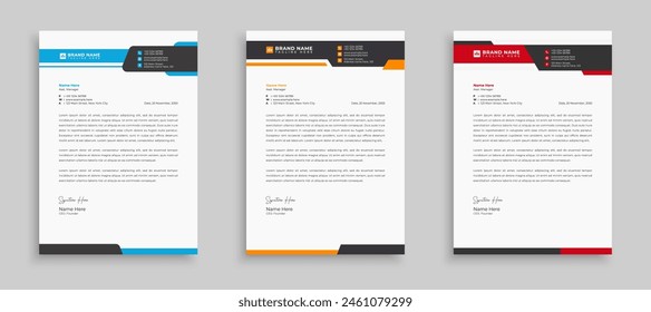 Corporate modern letterhead design template with yellow, blue, green and red color. A4 Letterhead Template Vector Design, Letterhead, Letter head,