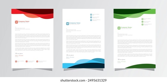 Corporate modern letterhead design template with green, blue and red creative letterhead template vector. Print ready letterhead template design. modern letterhead design for company.