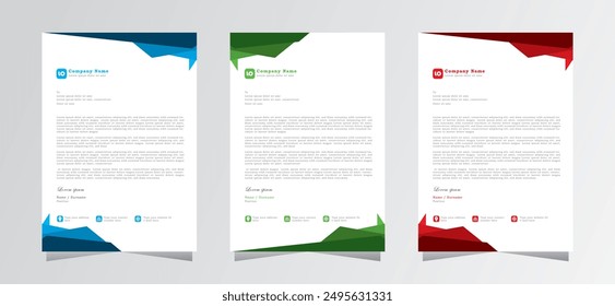 Corporate modern letterhead design template with green, blue and red creative letterhead template vector. Print ready letterhead template design. modern letterhead design for company.