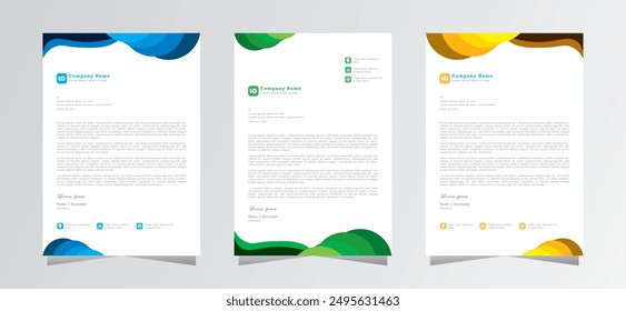 Corporate modern letterhead design template with green, blue and yellow creative letterhead template vector. Print ready letterhead template design. modern letterhead design for company.