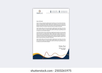 Corporate modern letterhead design template with yellow, orange and navy blue color
