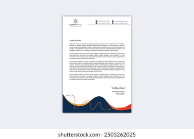 Corporate modern letterhead design template with yellow, orange and navy blue color