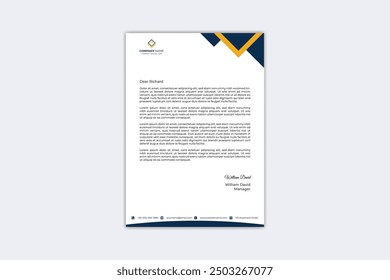 Corporate modern letterhead design template with yellow, orange and navy blue color