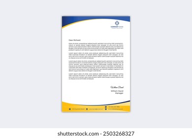 Corporate modern letterhead design template with yellow and blue color