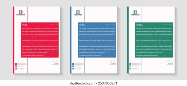 Corporate modern letterhead design template with yellow, blue, green and red color. creative modern letter head design template for your project. Modern Business Letterhead Design.Print ready A4 paper