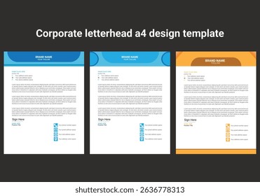 corporate modern letterhead design template with yellow, blue, green and red color. creative modern letter head design template for your project. letterhead, letter head, Business letterhead design.
