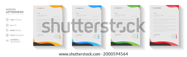 corporate modern letterhead design template with
yellow, blue, green and red color. creative modern letter head
design template for your project. letterhead, letter head, simple
letterhead design.